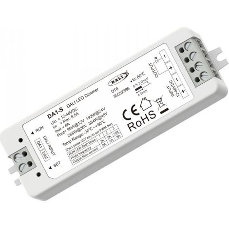 Dimmer DALI 12V 24V 36V 48V 8A, 1 Canale Tensione Costante, Push Dim, DALI-2, PWM 2KHz 8KHz 16KHz, per Strisce LED Monocolore