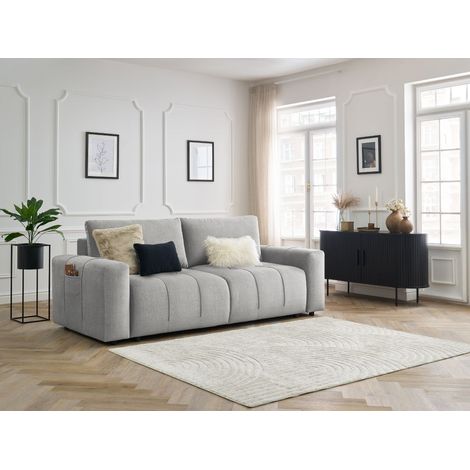 BOBOCHIC - Canapé droit convertible coffre ARSENE tissu velours   Gris clair (1/5)