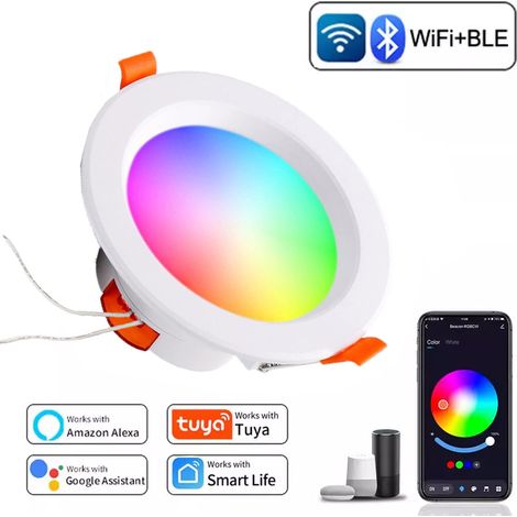 Pack de 1 spots encastrés LED WiFi 10W RGB dimmables – Compatible Alexa et Google Home – 16 millions de couleurs – Installation facile