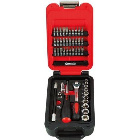 Mob Outillage – Coffret cliquet et douilles 46 pièces 1/4 – 10 douilles 6 pans 5.5-14mm – 30 embouts – Rallonge flexible 150mm – 9416046001 (1/5)