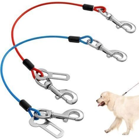 2-teiliges Hunde-Anbindekabel, 40 cm lange Hunde-Autoleine, Stahl-Hundeleine mit Drehhaken für Welpen, kleine und mittelgroße Hunde (Rot, Blau)