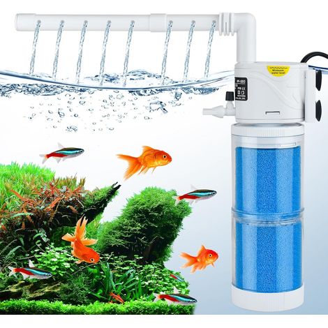 Pompe Aquarium 60L Litres Filtre Pompes Filtres Filtration eau Poisson d'aquarium Tortue Intérieur Terrarium Petite Silencieuse Réglable pour 40L-150L 15W Débit 1000L/H avec Éponges (1/5)