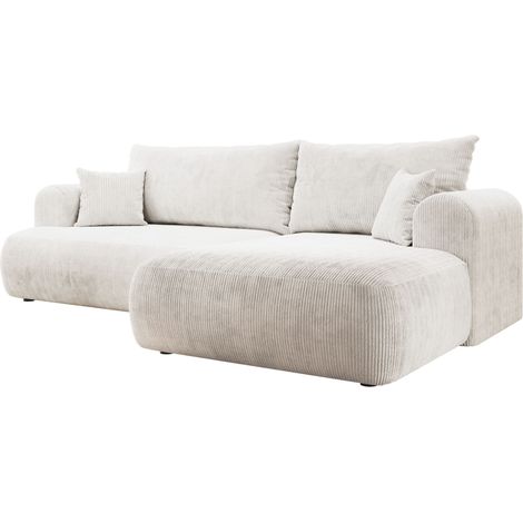 Selsey Ovo Cord – Ecksofa Schlaffunktion, Bettkasten, Cordstoff, rechts, Weiß