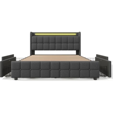 Letto contenitore imbottito grigio 180x200 cm con LED, USB, prese e 4 cassetti HOMVRA (1/5)