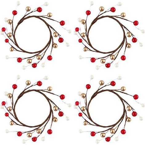 Couronne de baies artificielles de Noël, bougeoir, anneau pour décoration festive, 8 pièces (1/5)