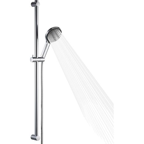 Barre de Douche 100 cm, Kit Douche avec Pommeau de Douche et Douchette à Main avec 6 Types de Jets et Flexible de 1.6 m, Colonne de Douche, Chromé (1/5)