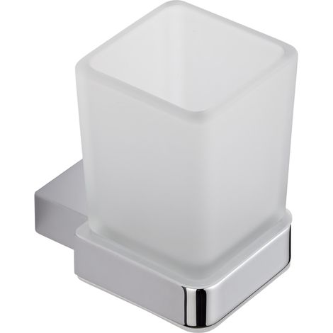Milano Arvo Wall Mounted Square Bathroom Glass Toothbrush Tumbler and Chrome Holder