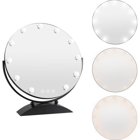 Aqrau Miroir de Maquillage hollywoodien avec lumières 11 Ampoules LED, 40CM Lighted Makeup Mirror, Réglable, Écran Tactile, Rotation à 360 degrés, Miroir de Table Cadre Noir (1/5)