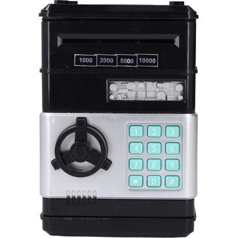 Tirelire électronique pour enfants, mini tirelire avec code, format L, noire. (1/5)