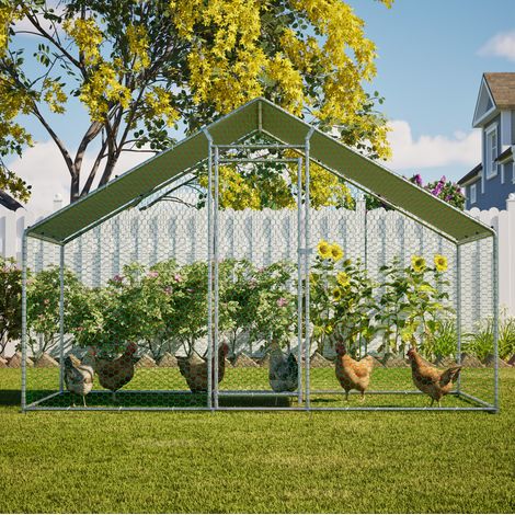 Enclos pour poulailler 3 x 1,5 x 2 m en acier galvanisé avec toiture PE étanche et serrure de sécurité (1/5)