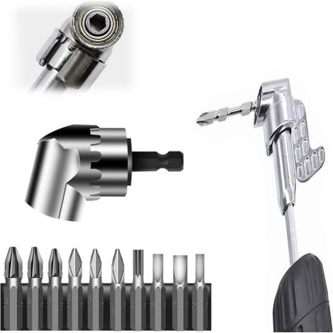 Forets à Angle Droit d'Extension Kit,Adaptateur de visseuse d'angle à Corner Tool Screw Hub de visseuse d'angle 105°,Tige hexagonale de 1/4",embout de forage d'angle pour garage et constructeur (1/5)