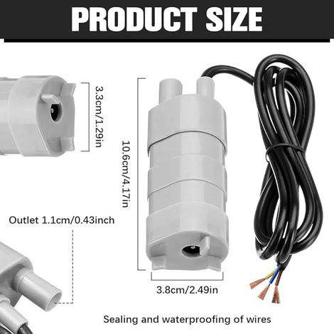 Pompa sommergibile a bassa rumorosità da 12 V, 600 l/h, prevalenza 5 m, ideale per camper, roulotte, laghetti, acquari, docce e altri usi. (1/4)