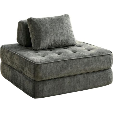 Sofá cama plegable 2 en 1 de chenilla gris, 1 plaza, HOMVRA (1/5)