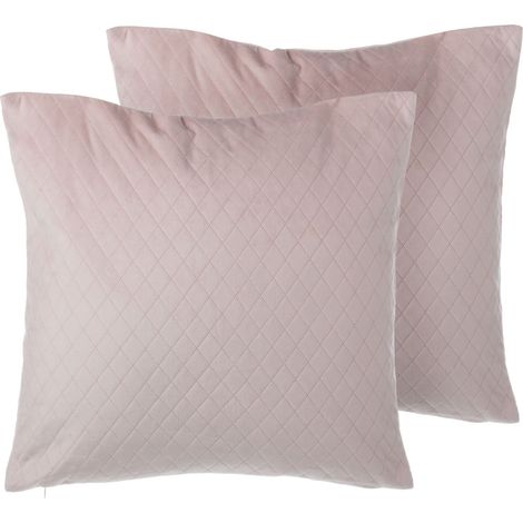 Conjunto de 2 cojines decorativos de terciopelo rosa con rombos 45 x 45 cm estilo glamour decoración moderna Pasque (1/5)