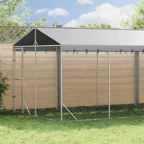 Outdoor-Hundezwinger mit Dach Silbern 3x9x2,5m Verzinkter Stahl
