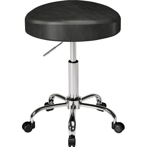 Taburete giratorio con ruedas de PU negro, altura regulable, asiento acolchado (1/5)