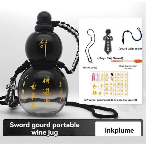 Chinesische, retro-inspirierte Wasserflasche im Kürbis-Stil, 800 ml, Farbverlauf Schwarz
