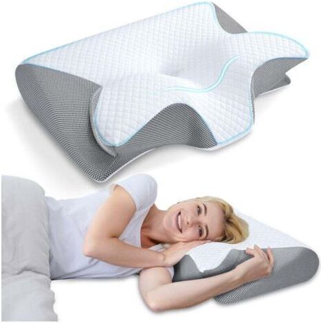 Oreiller cervical en mousse à mémoire de forme, oreiller orthopédique ergonomique 2 en 1, soulagement des douleurs cervicales, oreiller de soutien profilé adapté aux personnes dormant sur le côté ou s