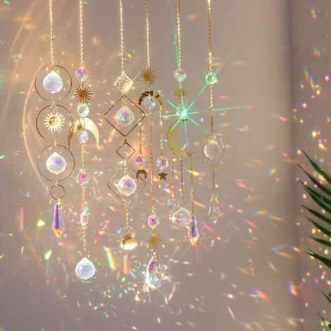 Lot de 6 décorations suspendues en cristal – carillons décoratifs pour extérieur – lumière réfléchissante – finition dorée