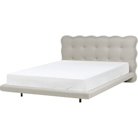 Cama de tela con cabecero con capitoné 140 x 200 cm somier de láminas patas de metal beige Soulisse (1/5)