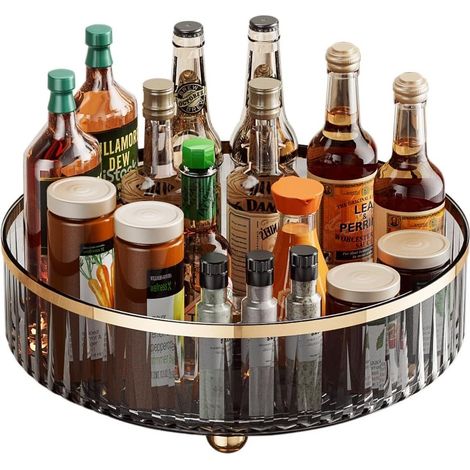 Étagère de rangement rotative légère et luxueuse pour cuisine, plateau tournant transparent pour flacons à épices, support à épices pour salon, rangement de bureau, boîte de rangement (1/5)