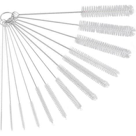 Cepillos de limpieza, juego de 13 cepillos para pajitas, cepillo de nailon para botellas de 21 cm, cepillo para radiadores, cepillo para limpiar pajitas, cepillo pequeño blanco de limpieza (1/5)