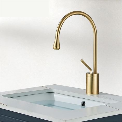 Robinet Cuisine Mitigeur de Pivotant à Robinetterie avec Bec Haut Evier Froid & Chaud brossé 360° 35cm doré (1/5)