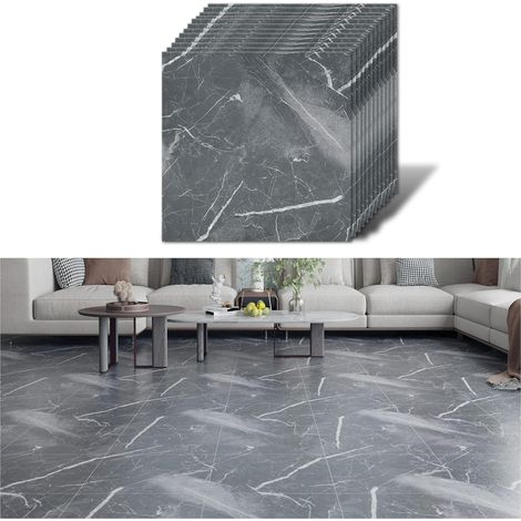 Dalle PVC Adhesive Sol Marbre Gris Carrelage Adhesif Sol pvc Adhesif Carreaux Adhesif Cuisine Autocollant Salle de Bain Imperméable Dalle Garage Salon Amovible 1.5mm 30 cm × 30 cm 12 Pièces (1/5)