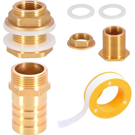 1 Ensemble Connecteurs De Réservoir D'eau En Laiton, Filetage Extérieur 1" X Filetage Intérieur 3/4" Raccord Citerne Eau De Pluie, Avec 1 Brass Raccords de 25 mm, Pour Robinets, Seaux (1/5)