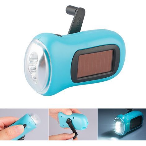 Mini lampe torche LED bleue à manivelle, dynamo solaire de secours, puissante et économique. - (1/5)