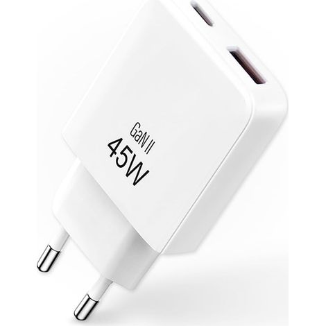 45W Chargeur Rapide Compact USB C et USB A – Chargeur pour iPhone 17 - Dernière Technologie GaN 2026 – Prise Secteur pour iPhone, Samsung et Ordinateurs Portables –Coloris Blanc (1/5)