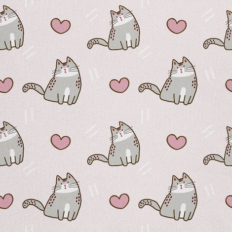 Tela decorativa para exteriores Oxford con estampado de gato gris y corazones. (1/5)