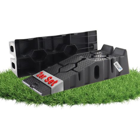 Bituxx Set PKW Auffahrbock Auffahrrampe Laderampe Rampe Auto Kunststoff PP mit Überrollschutz 90x33x22 cm 2,5 T (1/5)