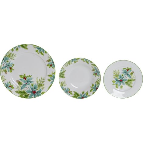 Vajilla Set 18 Porcelana 27X27X2 Hojas Verde (1/5)
