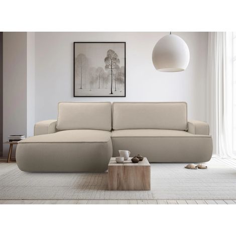 AX LIVING Ablia Beige Sofa L Form mit Schlaffunktion 267 cm breit L