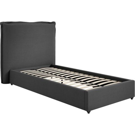 Sunday Single Bed Frame (Pack of 2) - Linen Blend - L219 x W128 x H120 cm - Deep Grey - Flat Pack
