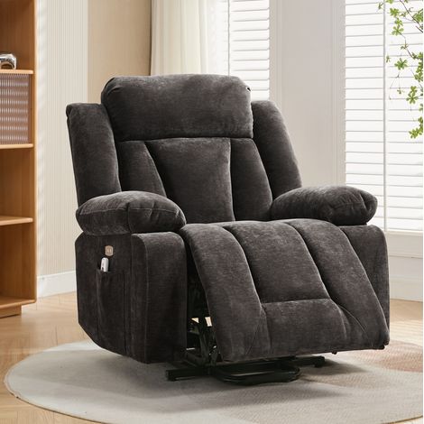 Fauteuil relax électrique 95x94x107 cm marron en tissu avec massage, chauffage lombaire et fonction releveur (1/5)