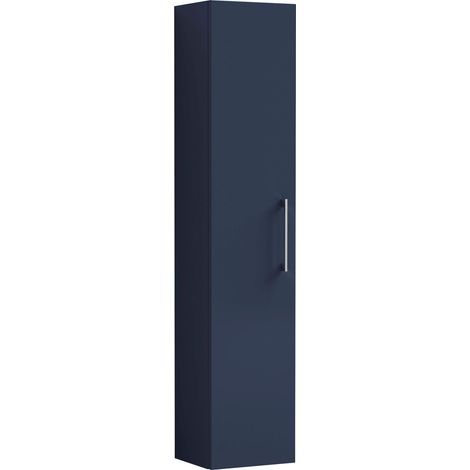Balterley Bramshall Modern Bathroom 1 Soft Close Door Wall Hung Tall Storage Unit, Midnight Blue with Handle, 300 mm