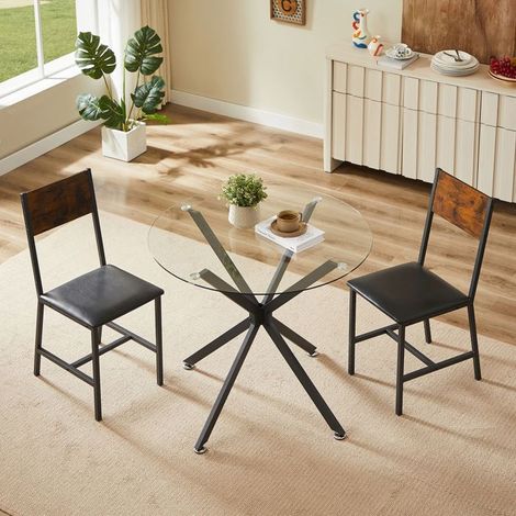 Table à manger 80 cm plateau rond en verre trempé format compact gain de place piètement métal stable convient à 1 à 4 personnes (1/5)