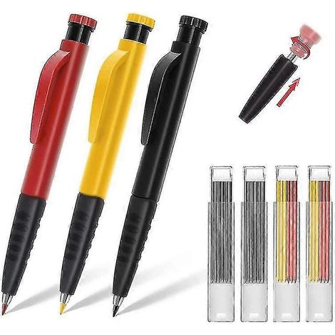 Ensemble de 3 crayons de charpentier solides, crayons de charpentier, marqueurs à mine longue et trou profond avec mine intégrée (1/5)