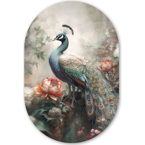 EL CUADRO Pavo real - Plumas de pavo real - Pájaro - Selva - Flores Cuadros Decorativos 60x90 (1/4)
