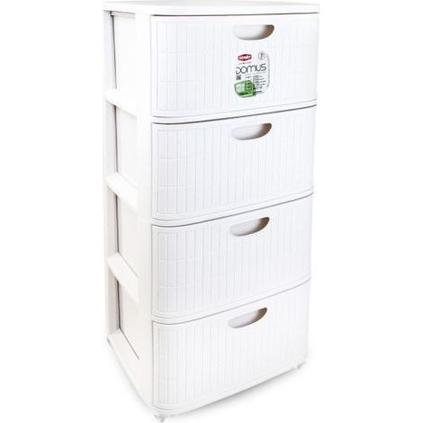 Stefanplast Cassettiera Domus in Plastica Bianca 4 Cassetti - H80 cm