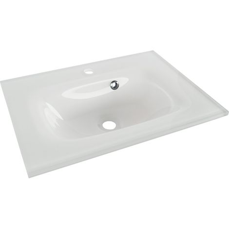 FACKELMANN YEGA Glasbecken 60 / Waschtisch aus Glas / Maße (B x H x T): ca. 60,5 x 13,5 x 42 cm / Aufsatzwaschbecken / hochwertiges Waschbecken fürs Badezimmer und WC / Farbe: Weiß / Breite: 60,5 cm"- (1/2)