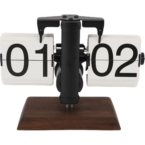 Horloge à Rabats Mécanique Réveil de Bureau Design Rétro Grand Chiffres Acier Inox Bois Noyer 24h Format pour Salon Bureau (1/5)