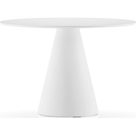 Table à manger ronde blanche polyéthylène et plateau bois blanc Kizola 150 cm-Diamètre 150 cm (1/3)