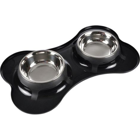 Futternäpfe in Form von Knochen, doppelt, Edelstahl, Ø 14 cm, schwarz