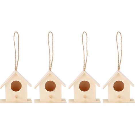 Lot de 4 nichoirs en bois, nichoir suspendu, boîte à oiseaux, cage à oiseaux pour décoration de jardin à faire soi-même (1/4)
