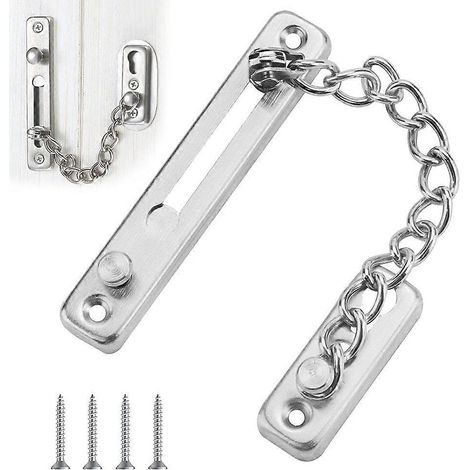 Chaîne de sécurité antivol pour porte coulissante, verrou de porte en acier inoxydable avec 4 vis pour portes et fenêtres en bois (1/5)