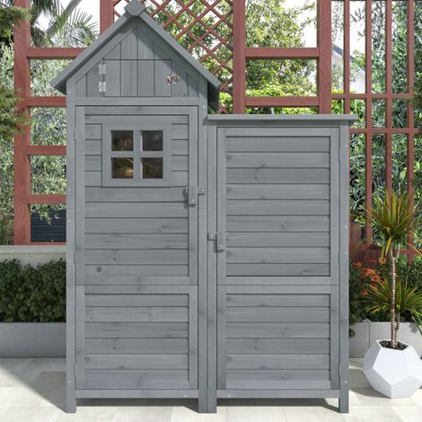 Capanno da giardino in legno grigio, grande spazio di stoccaggio, tetto impermeabile, 110 x 52 x 170 cm. (1/5)