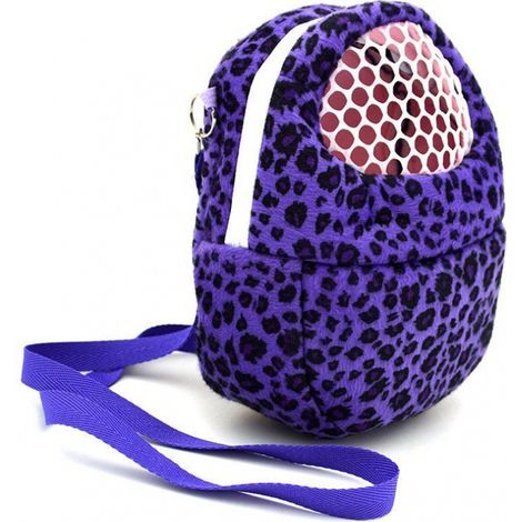 Pet Carrier Bag - Adjustable Shoulder Strap with Bowl for Small Animals - Rabbit Feeder - Breathable Travel Bag - Size S: 18 x 13cm - Purple Leopard (1/5)
